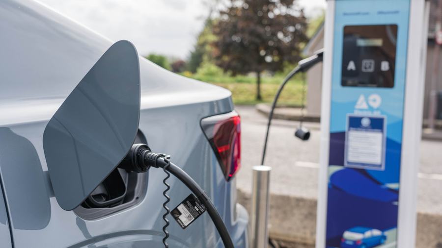 Electric car at a public charging station